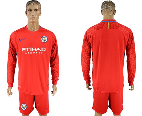 Manchester City Blank Red Goalkeeper Long Sleeves Soccer Club Jersey